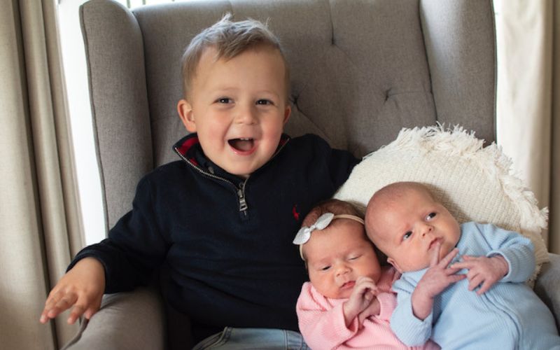 Introducing a toddler to newborn twins_ big brother to twins