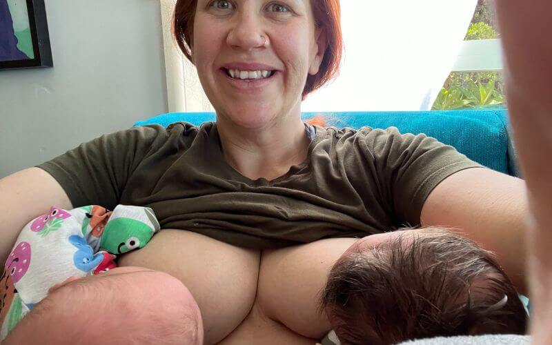 Twins born at 41 weeks tandem feeding twins after birth